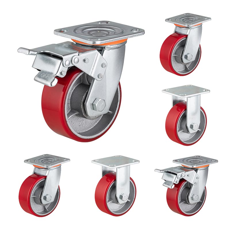 Heavy Casters PU on Cast Iron Flat Tread Heavy Casters PU on Cast Iron Flat Tread